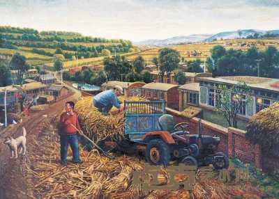 陈树中 1999年作 野草滩收玉米杆的农民 80×100cm